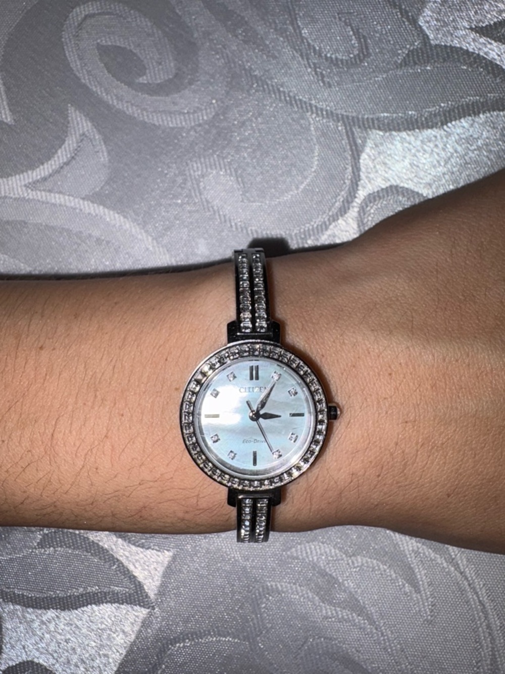 Citizen Silver-Tone Crystal Accent Women’s Watch with Mother-of-Pearl Dial